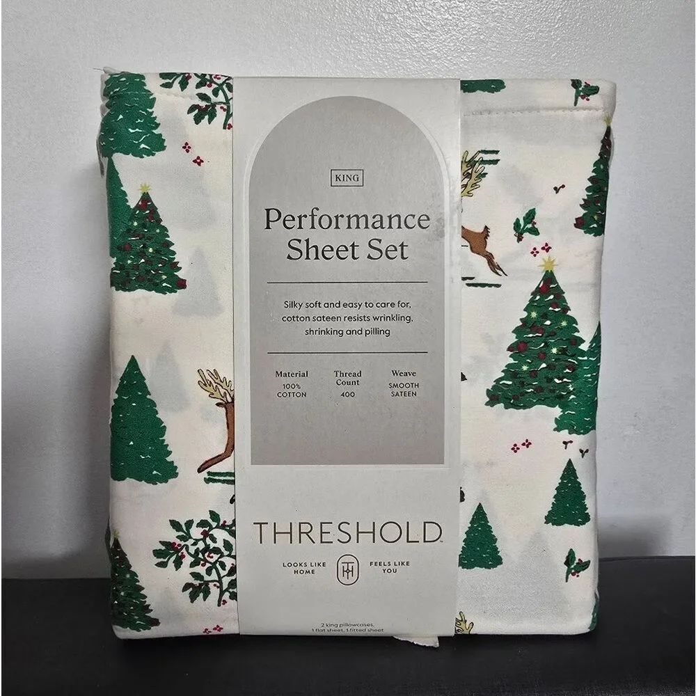 King 400 Thread Ct Christmas Holiday Performance Sheet Set Winter Threshold
